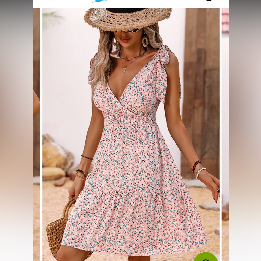 NWT Beachsissi Floral Print Tie-Shoulder V-neck dress